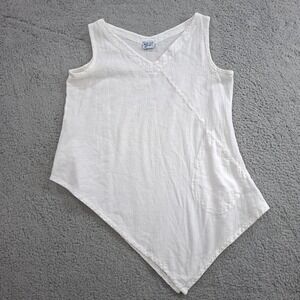 OH MY Gauze Top Womens 1  M Sleeveless Tunic Asymmetric Lagenlook Beach Pocket